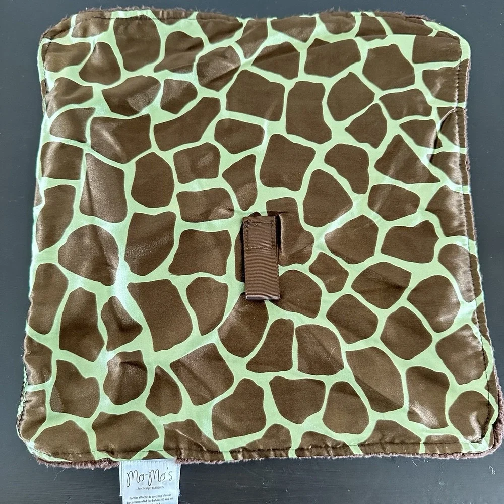 MO MO'S WOOBIE Brown Green Giraffe Lovey‎ Pacifier Satin Baby Security Blanket